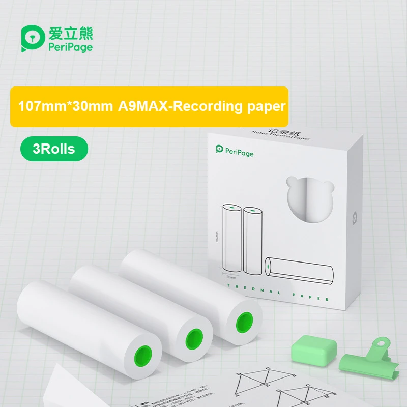 PeriPage-papel de impresión de recibos autoadhesivo sin BPA, 107x30mm, impermeable, a prueba de aceite, a prueba de fricción, para PeriPage A9 Max/A9s Max