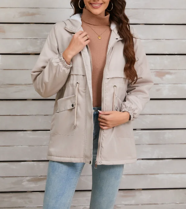 

Women's Casual Cardigan 2024 Autumn Winter Latest Fury Inner Tank with Hat Zipper Coat Warm Thick Stormtrooper Open Front Coat