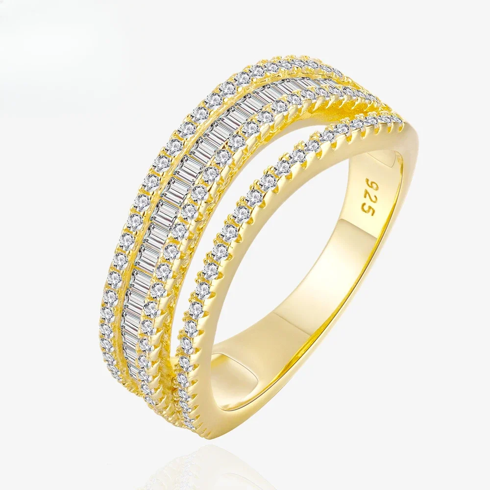 ZCD Curved Texture Seiko Micro Inlay Diamond 925 Silver Plated 18k Gold Ring Finger Female Tiktok Live Broadcast Source