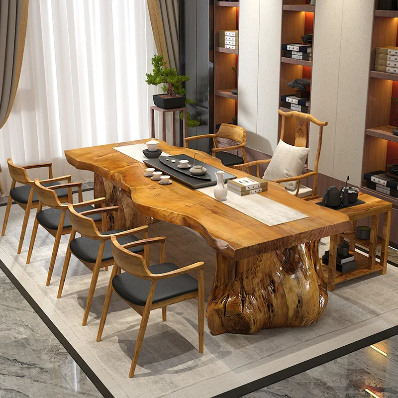 Teahouse Zen Kung Fu Tea Table Living Room Solid Wood Large Board Office Reception  and Chair Combi