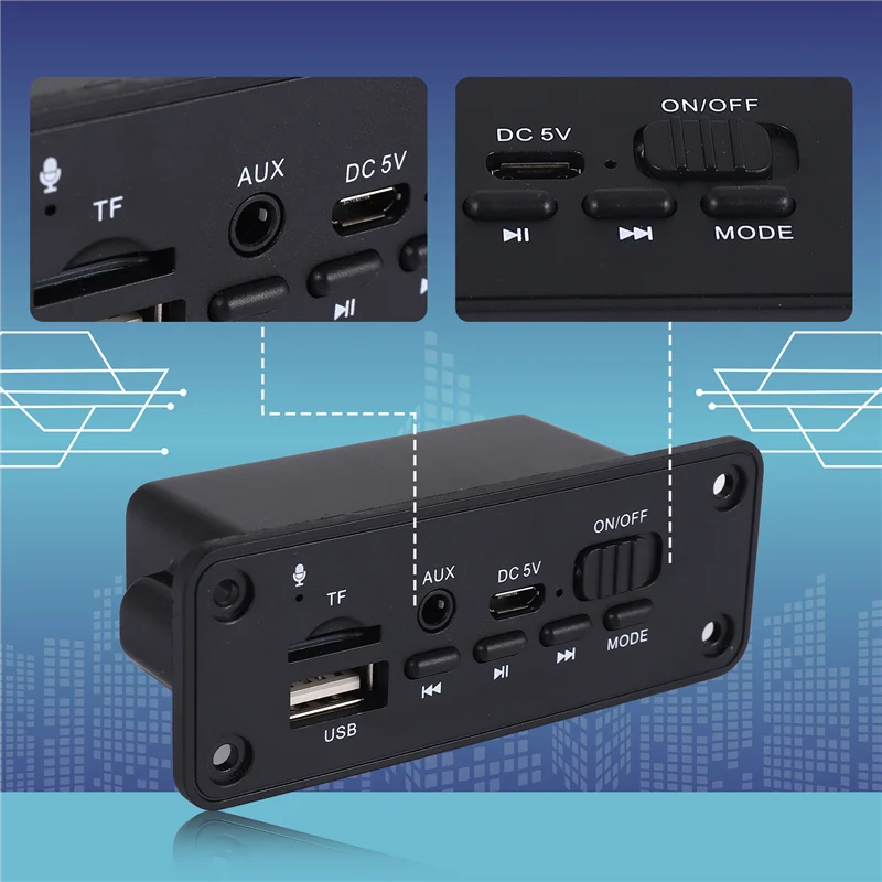 AEF7-Bluetooth 5.0 Modulo scheda di decodifica MP3 2 X 3W Altoparlante Modulo radio FM per auto 5V Supporto registrazione chiamata Funzione vivavoce