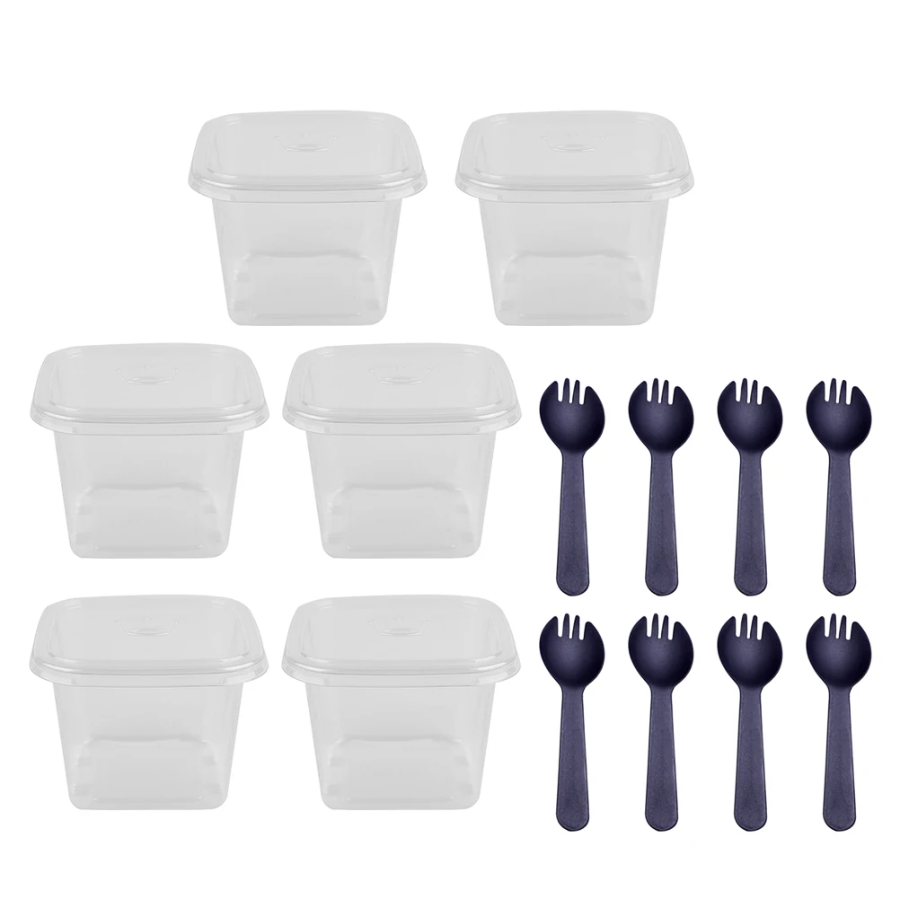 

50 Sets Cake Box Fresh Takeout Portable Packing Square Shape Disposable Boxes Mousse Pastry Plastic Material Transparent Cover