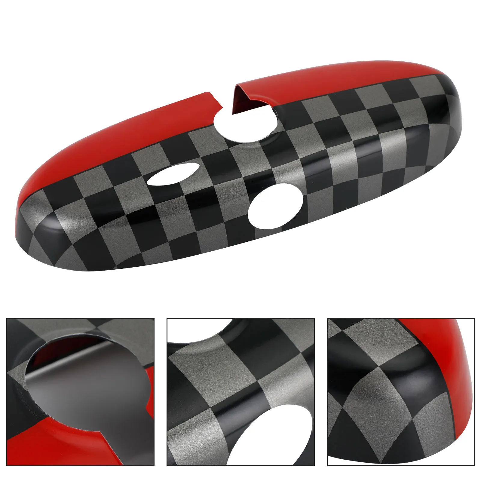 Black/Grey Checkered Red Rear View Mirror Cover For BMW MINI Cooper R55 R56 R57