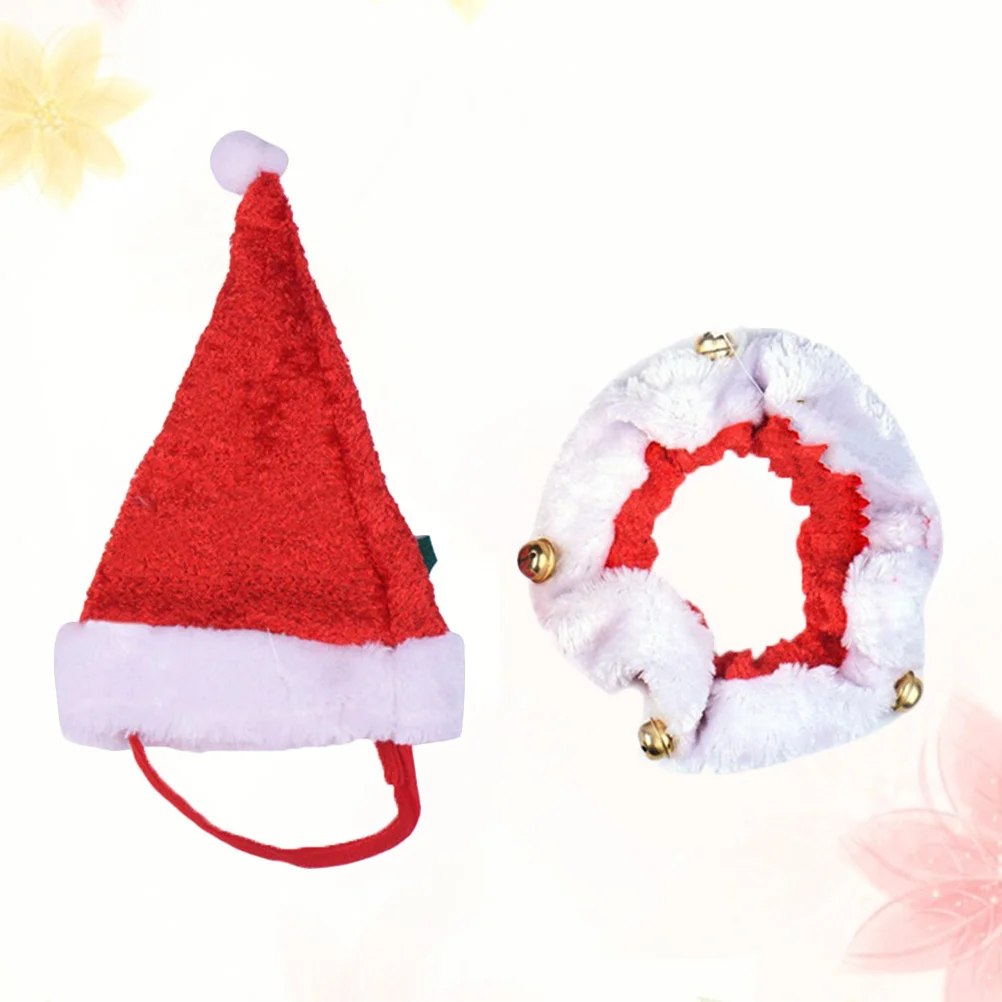 

Pet Santa Hat Collar Set Size M Comfortable Adjustable Christmas Dog Cat Party Holiday Accessory Pet Santa Hat
