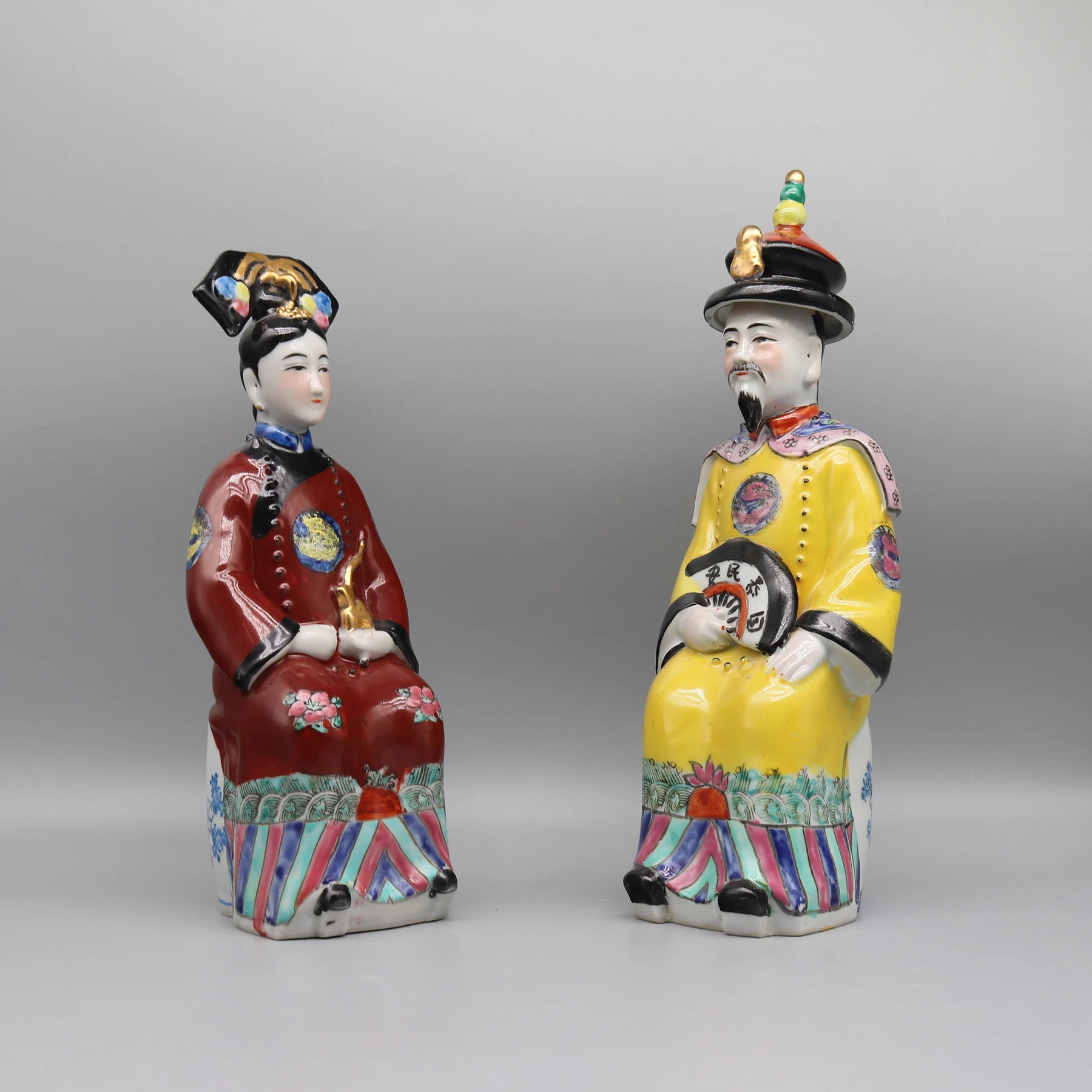 Keramik statuen des chinesischen Kaisers und der Kaiserin in der Qing-Dynastie, Hochzeits geschenk, Heim dekoration – Detail 13