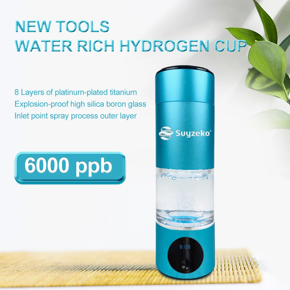 Suyzeko Portable Hydrogen Rich Water Bottle 6000ppb Hydrogen Water Generator Water Ionizer Health Cup SPE PEM Antioxidants