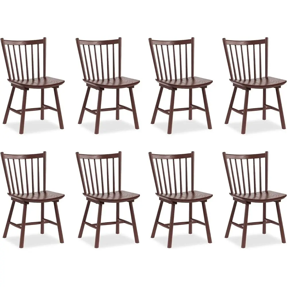 

Set of 8 Solid Wood Spindle Back Kitchen Chairs with Woodgrain Finish, Suitable for Dining Room or Restaurant (Walnut)