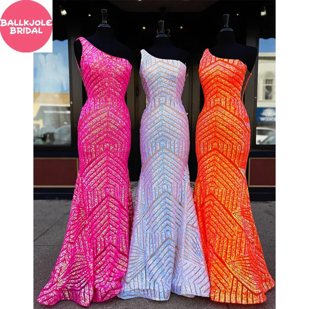 Mermaid Unique One Shoulder Sequins Prom Dress