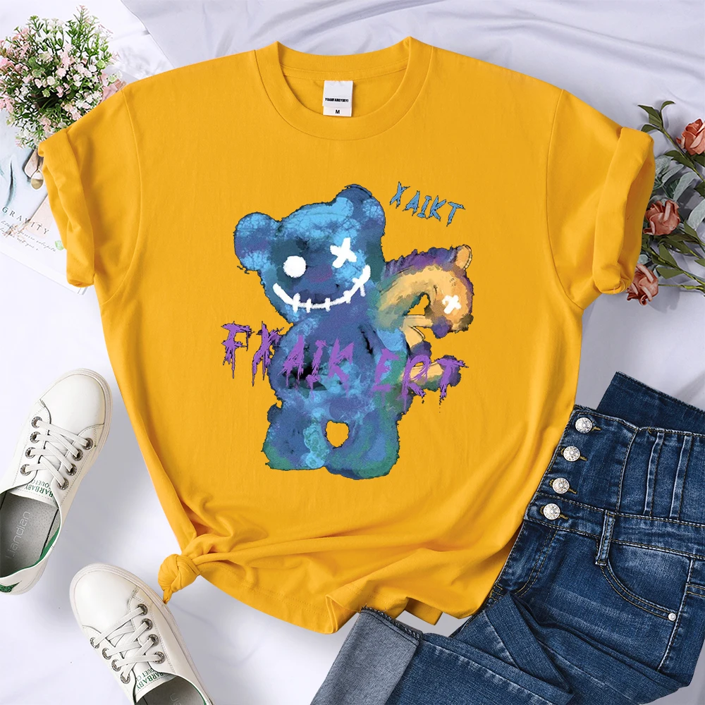 Y2K Badass Bear Kawaii Cartoons Women T Shirt Fashion Casual Tshirt Street Hip Hop Short Sleeve Harajuku Sport Cool T-Shirts