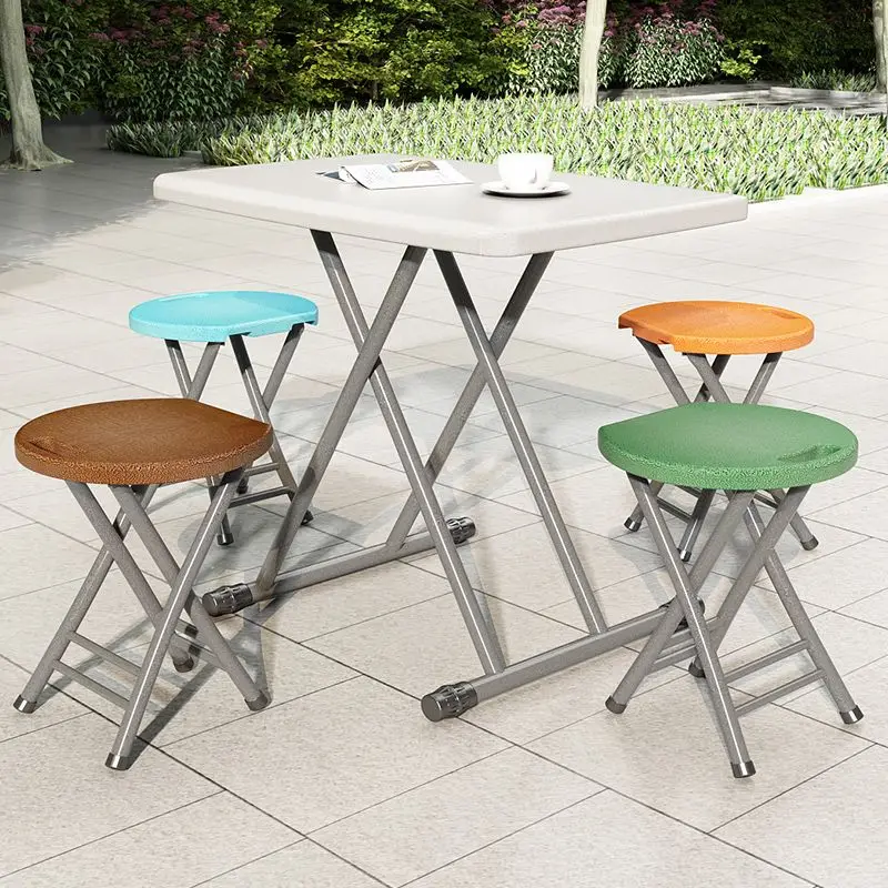 Plastic Portable Folding Round Stool with Carrying Handle Outdoor Footstool Household Leisure Chair Space Saving Furniture Bench