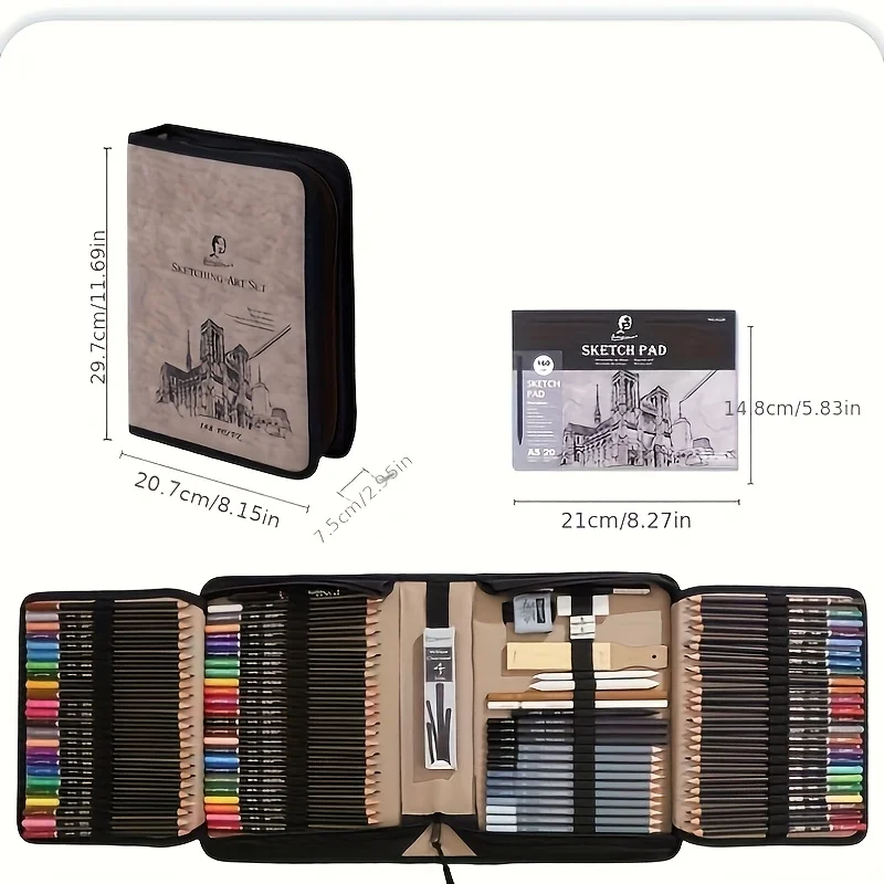 148pcs Art Supplies Sketching Pencil Set with Sketch Book, Graphite Colored Charcoal Watercolor & Pencils, Drawing Set Christmas Gifts