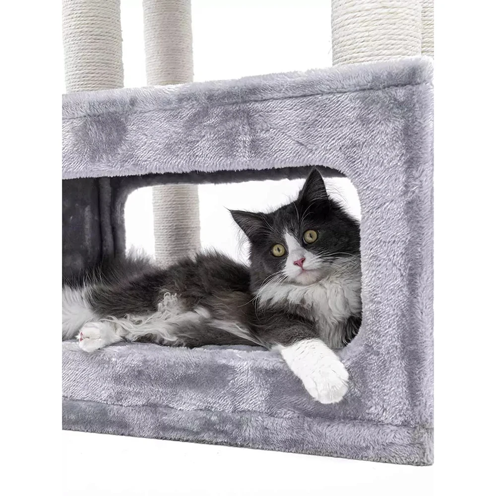 *e for Custom Build 107cm Grey Cat Tower with Dual Sleeping Houses a Great Lounge Basket for Seniors Cat Tree Tower Kratzbaum&