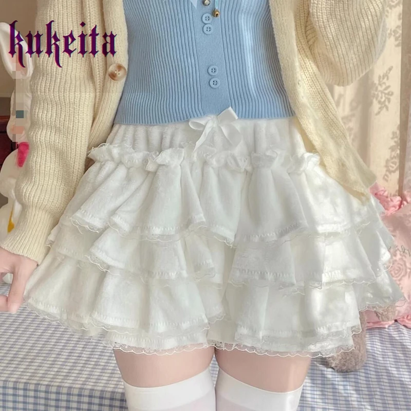 Kukeita Harajuku Japanese Sweet Lolita Safety Shorts Women Y2k Bow JK Bloomers Women Autumn Winter Warm Cute Plush Pumpkin Pants