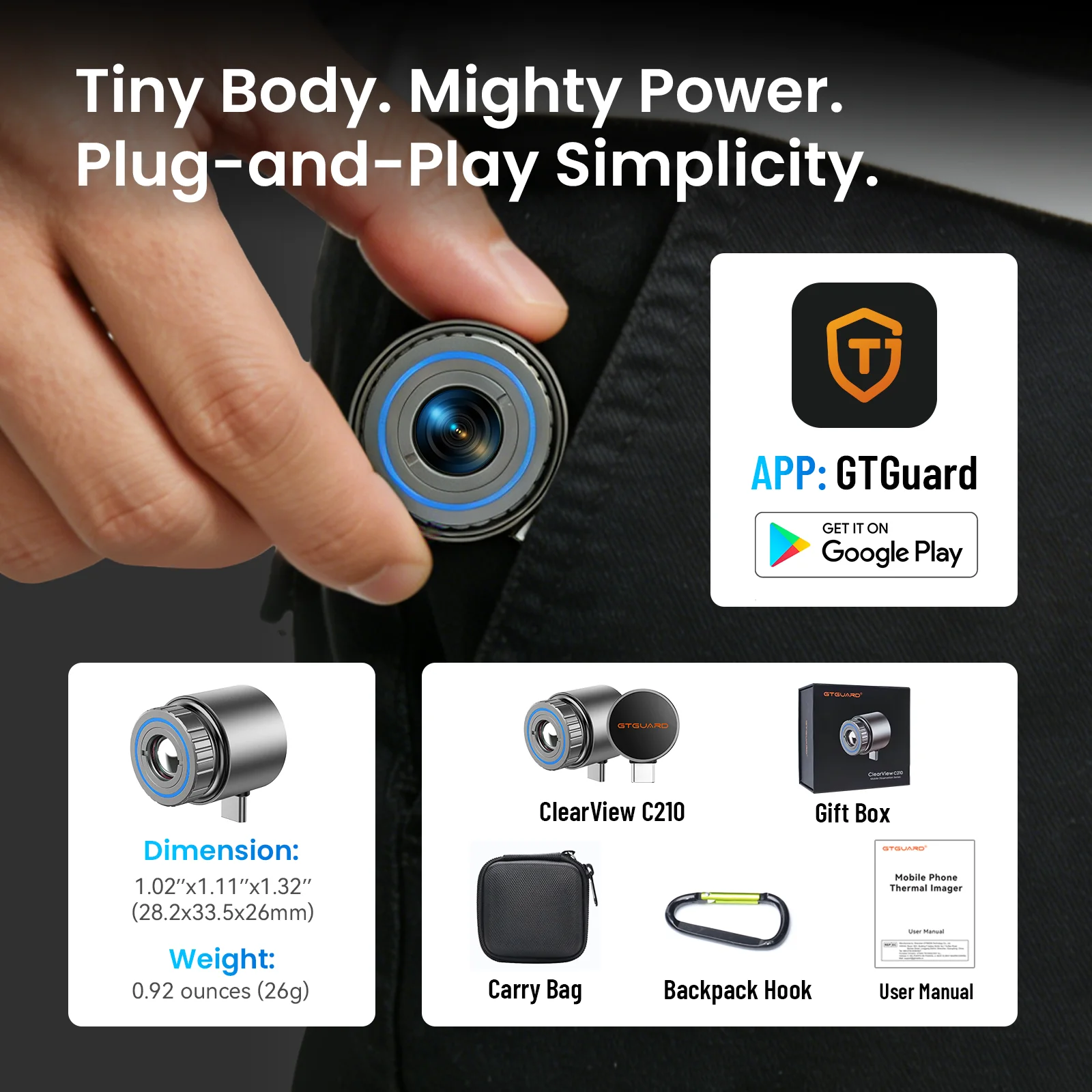 GTGUARD C210 Thermal Imager for Phone, 256×192(12µm) Sensor, AI Super Resolution, 26g Portable, Type-C, for Android, Hunting, Re - view 6