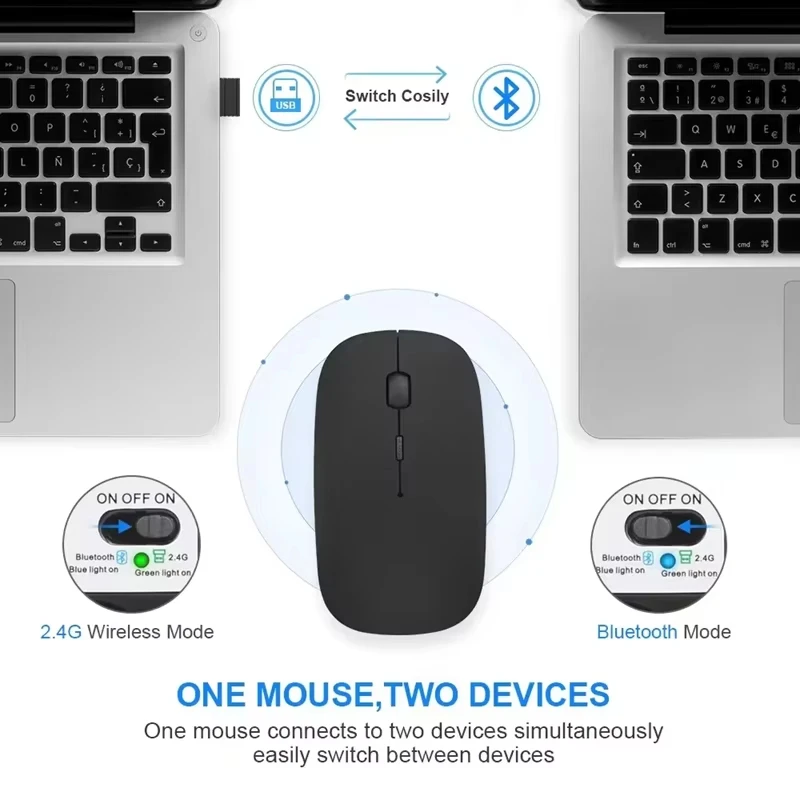 Rechargeable Wireless Mouse Bluetooth 2.4GHz Dual Modes Ergonomics DPI Readjustable Silence USB Portable Mouse for PC Laptop