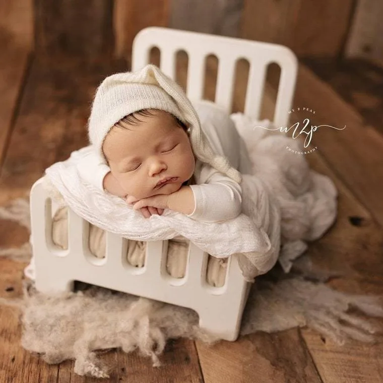 Shining Baby Photography Props Newborn Photo Wooden Bed Shooting Accessories Bebe Bed White Photo Bed Posing Props