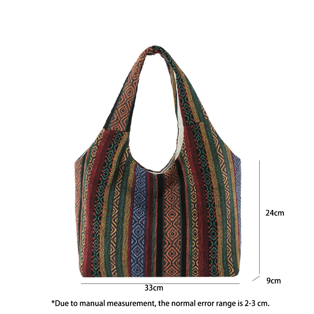 Trend Rainbow Striped Canvas Shoulder Bags Women Large Capacity Casual Totes Bag Bohemian Ethnic Style Underarm Shoulder Bag