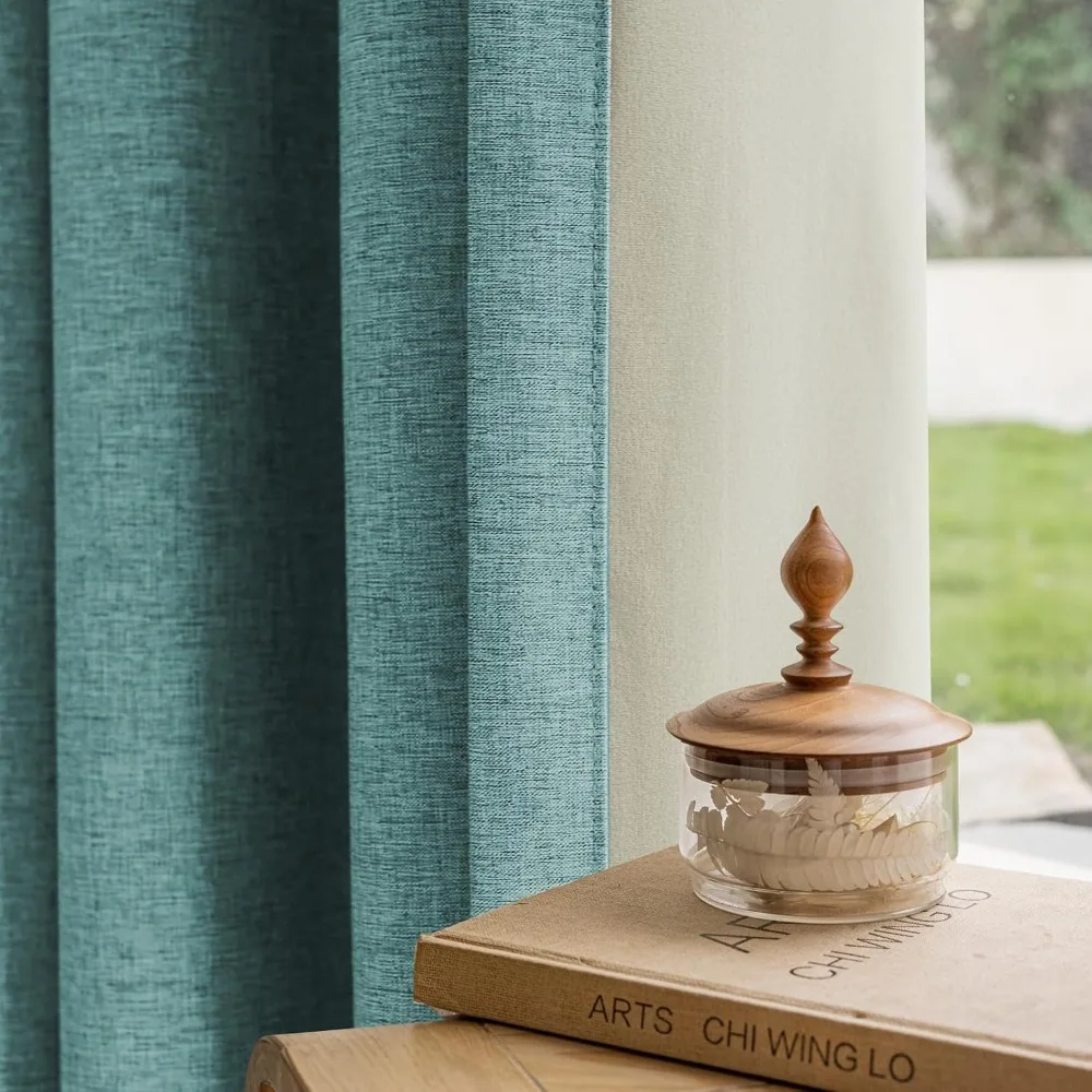 Blackout Curtains 100% Textured Linen, Pinch Pleat Design, 84 Length, Energy Efficient, Ideal for Bedrooms and Living Rooms