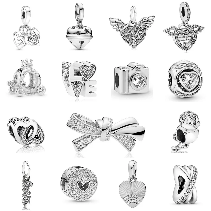 New 925 Silver Plated Diamond Love Small Bell Beads Fit Original Pandora Charm Necklace Bracelet Keychain DIY Fine Women Jewelry