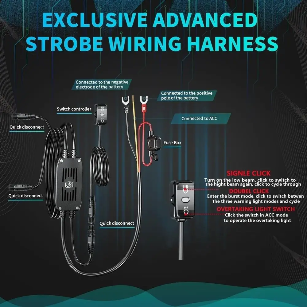 Luz led auxiliar para motocicleta, holofotes de condução, branco/âmbar, luzes de neblina com suportes de montagem, chicote de fios, à prova d'água, offroad, wor