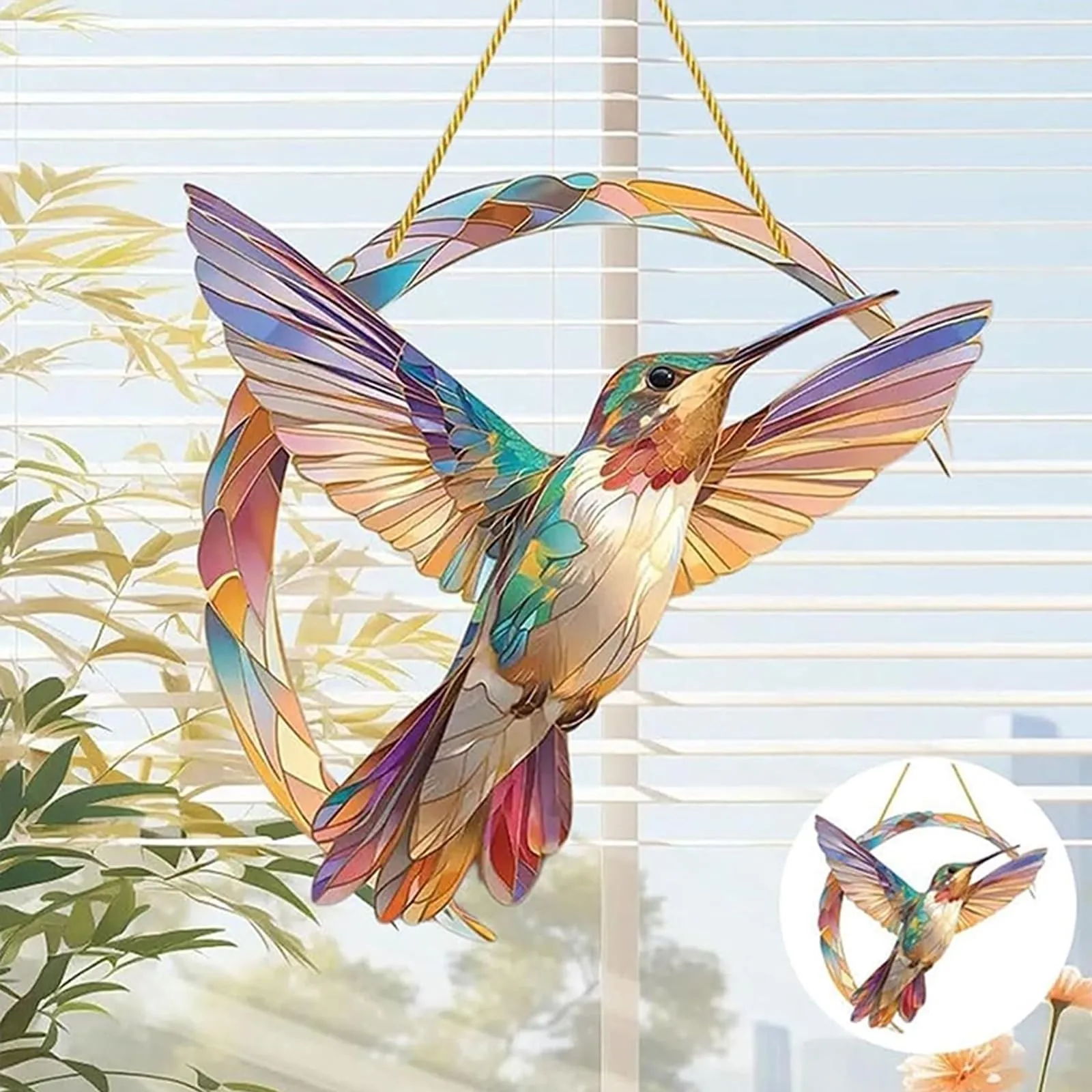 Acrylic Hummingbird Suncatcher Colorful Window  Hanging Decorations Stained Glass Suncatcher Wall Window Decor For Gifts