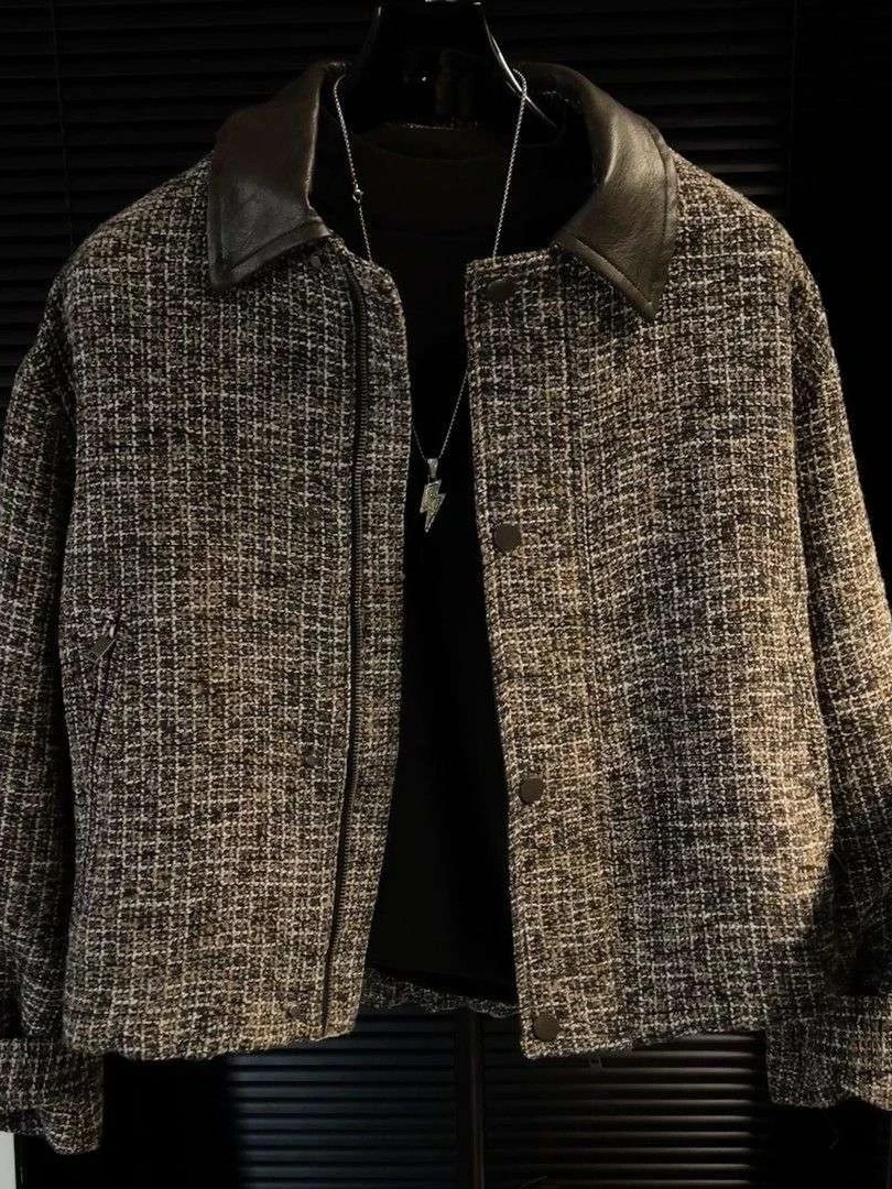 

Ретро лоскутное клетчатое платье Jaet ort Collar up irt для мужчин Cleanfit осень-зима новый винтажный Sle из смеси хлопка из полиэстера