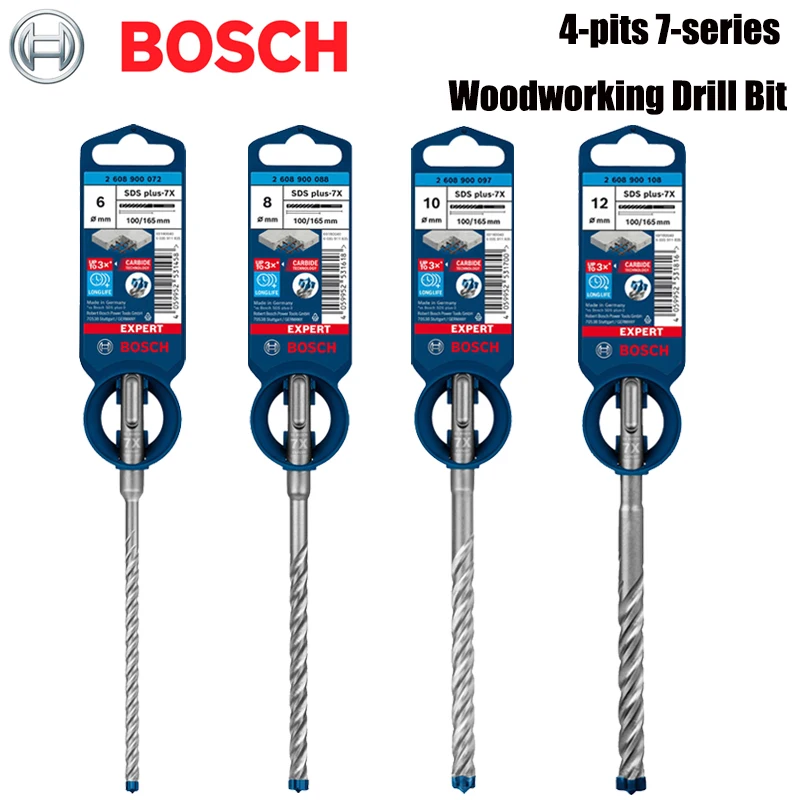 BOSCH EXPERT 4-Pit 7-Series Round Shank Drill Bit 6/8/10/12MM Anti Break Efficient Drilling Multi Purpose Twist Drill