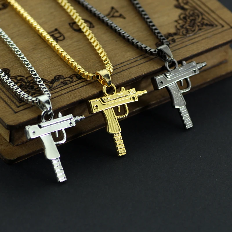 Gothic Gun Shaped Pendant Necklace Trendy Male Punk Hip Hop Chain Jewelry for Women Men Club Bar Party Accessory