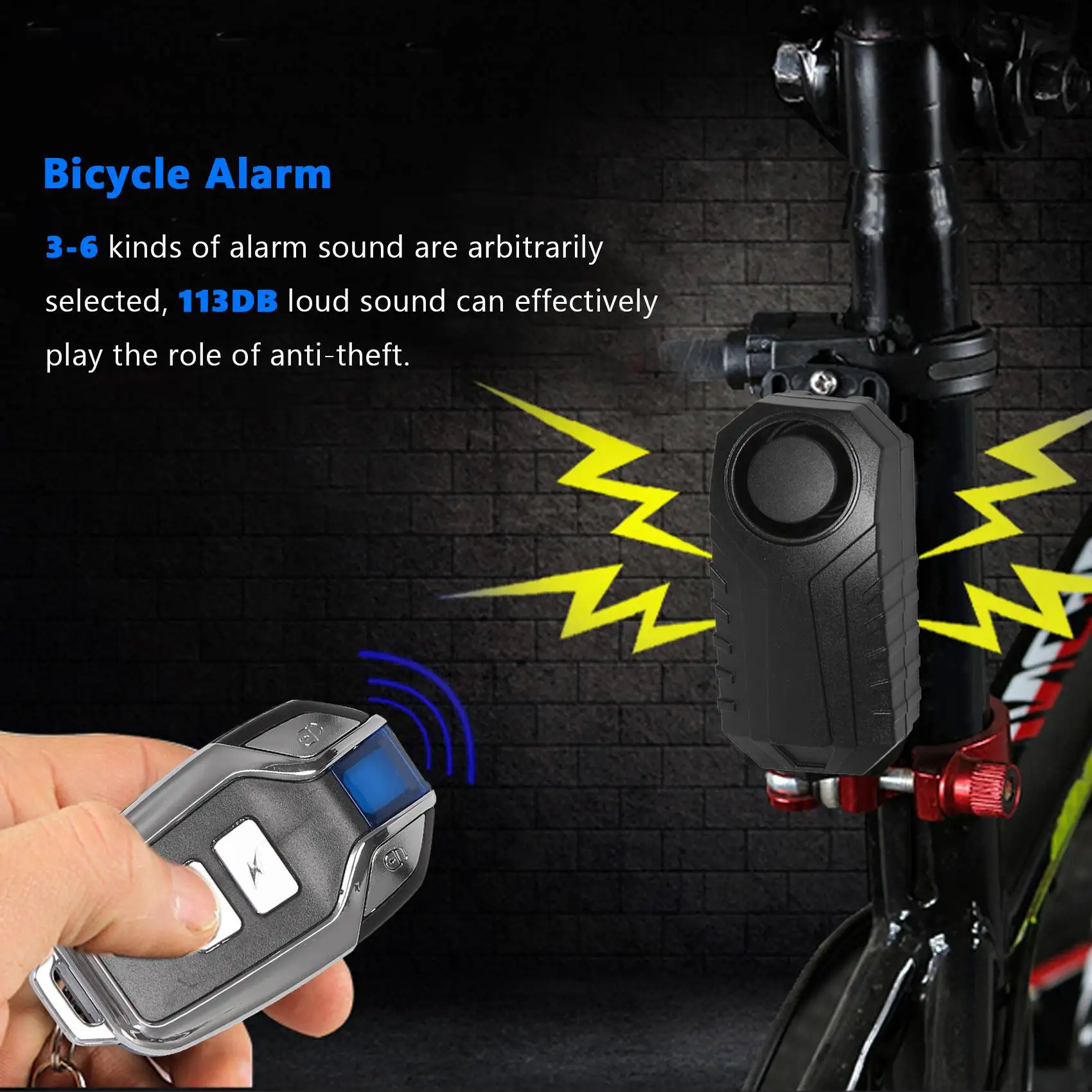 Classy-113Db Super Loud Wireless Motorcycle Bicycle Alarm Security Alarm With Remote Control Waterproof Black
