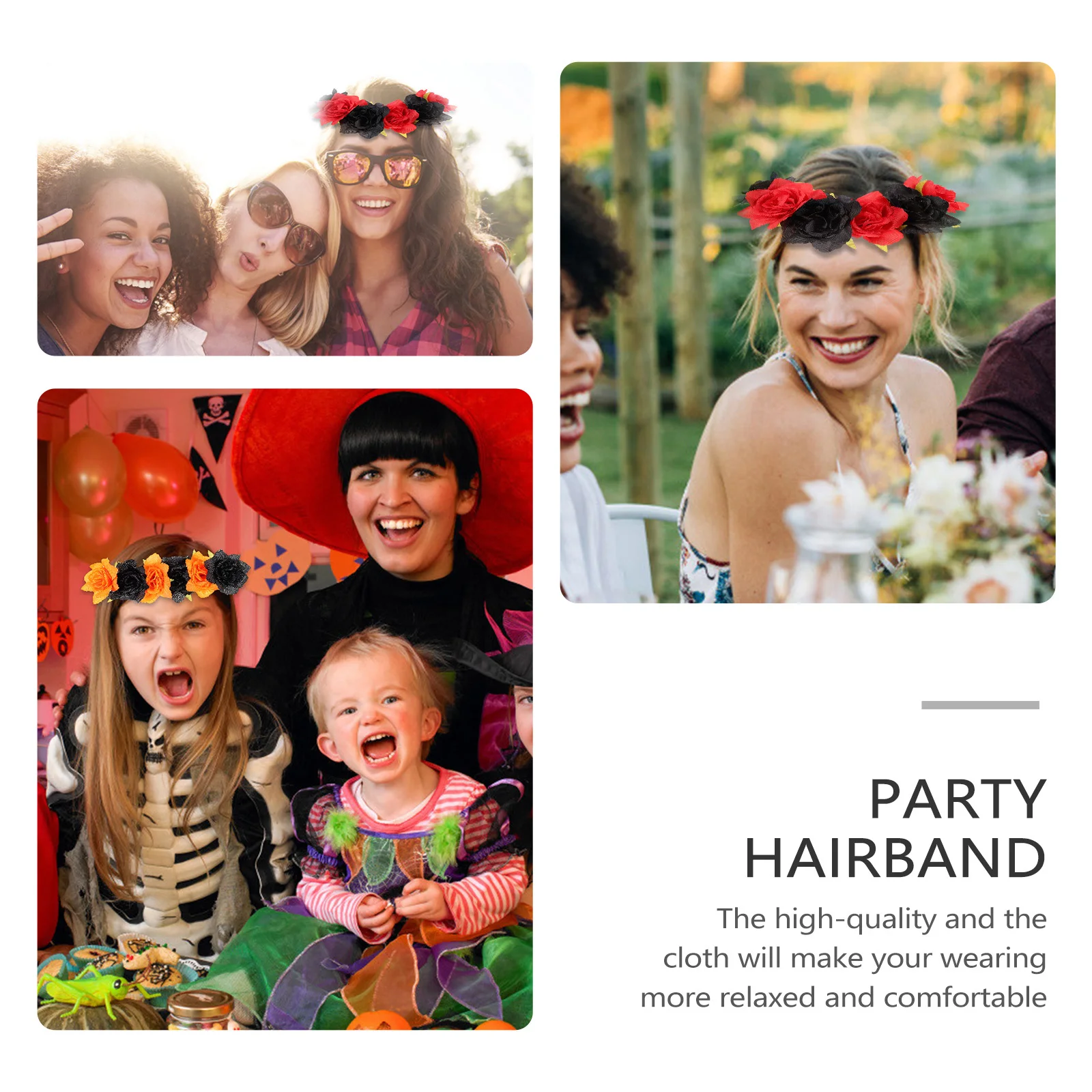 

2Pcs Halloween Flower Hair Wreath Simulation Rose Headbands Lightweight Elastic Hair Accessories Party Headband Women Floral