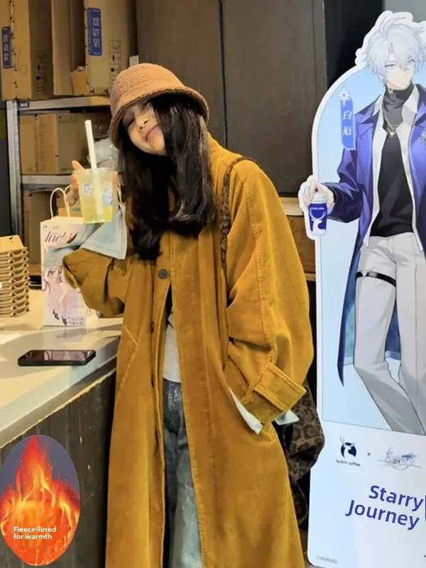 

Warm Corduroy Coat Women's Long Open Cardigan Sle Winter Faion Outerwear Thiened Winter New Arrival Versatile Women's C...