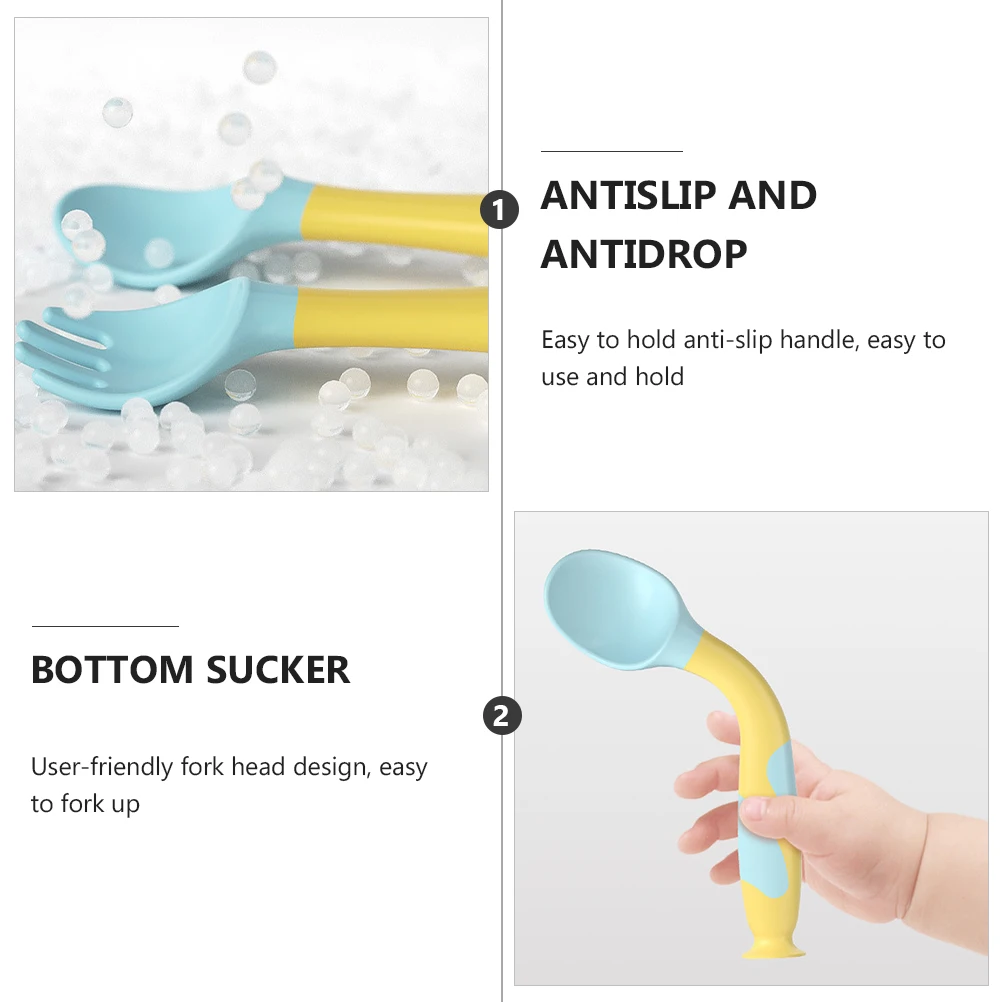 

Baby Cutlery Set 360 Degree Bending PP Material Anti Slip H Suction Bottom Safe Healthy Spoon Fork Tableware For Toddler