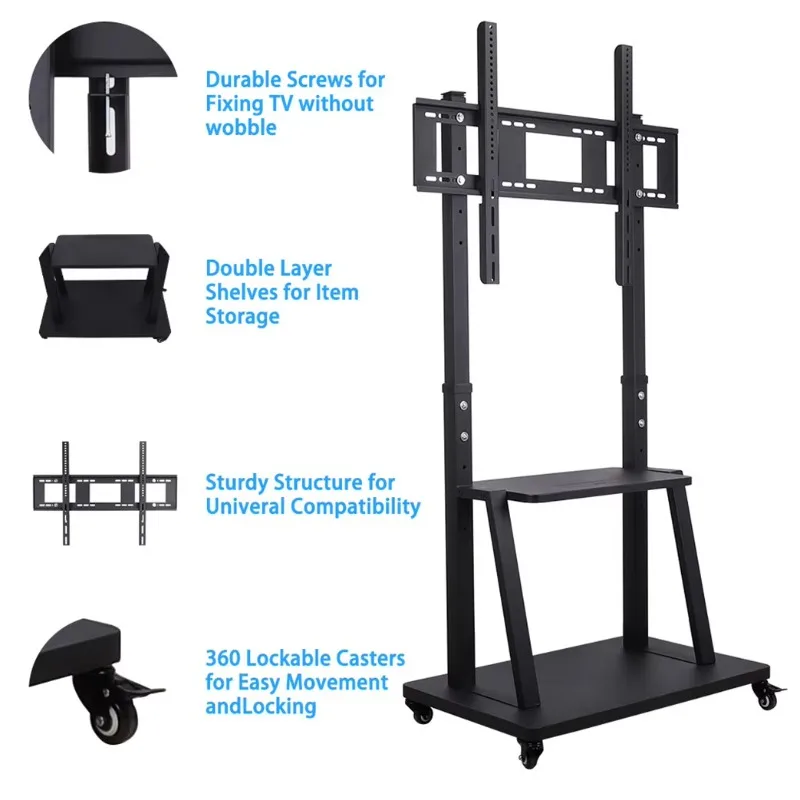 2026 ZENO C6500 Wholesalers Stand Mobile TV Floor Stands Brackets Cart For Universal LCD LED Lift For Screen 55-85 Inche