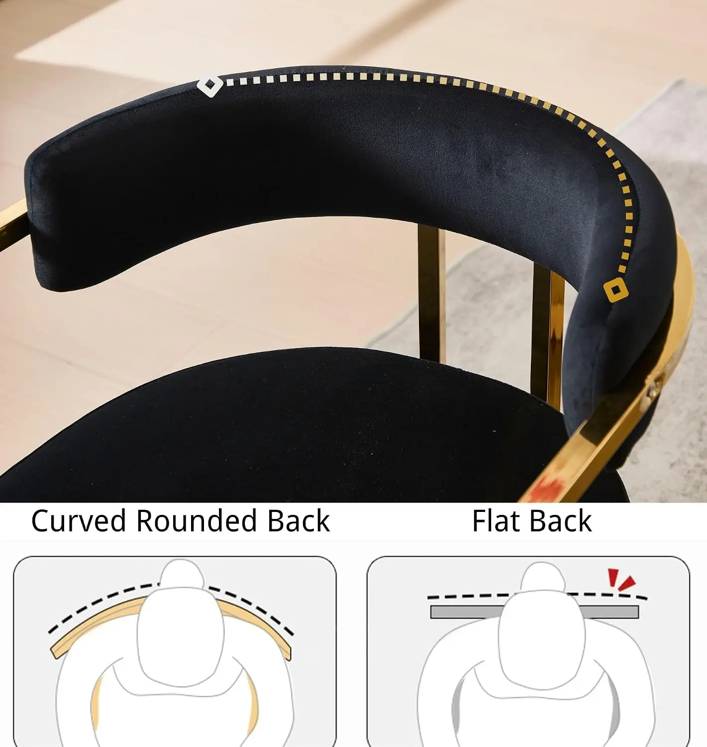 Velvet Bar Stools 4pc, 26" Barrel Counter Height Stool with Gold Legs Low Back Chair for Kitchen Cafe Pub Black, Customized - view 4