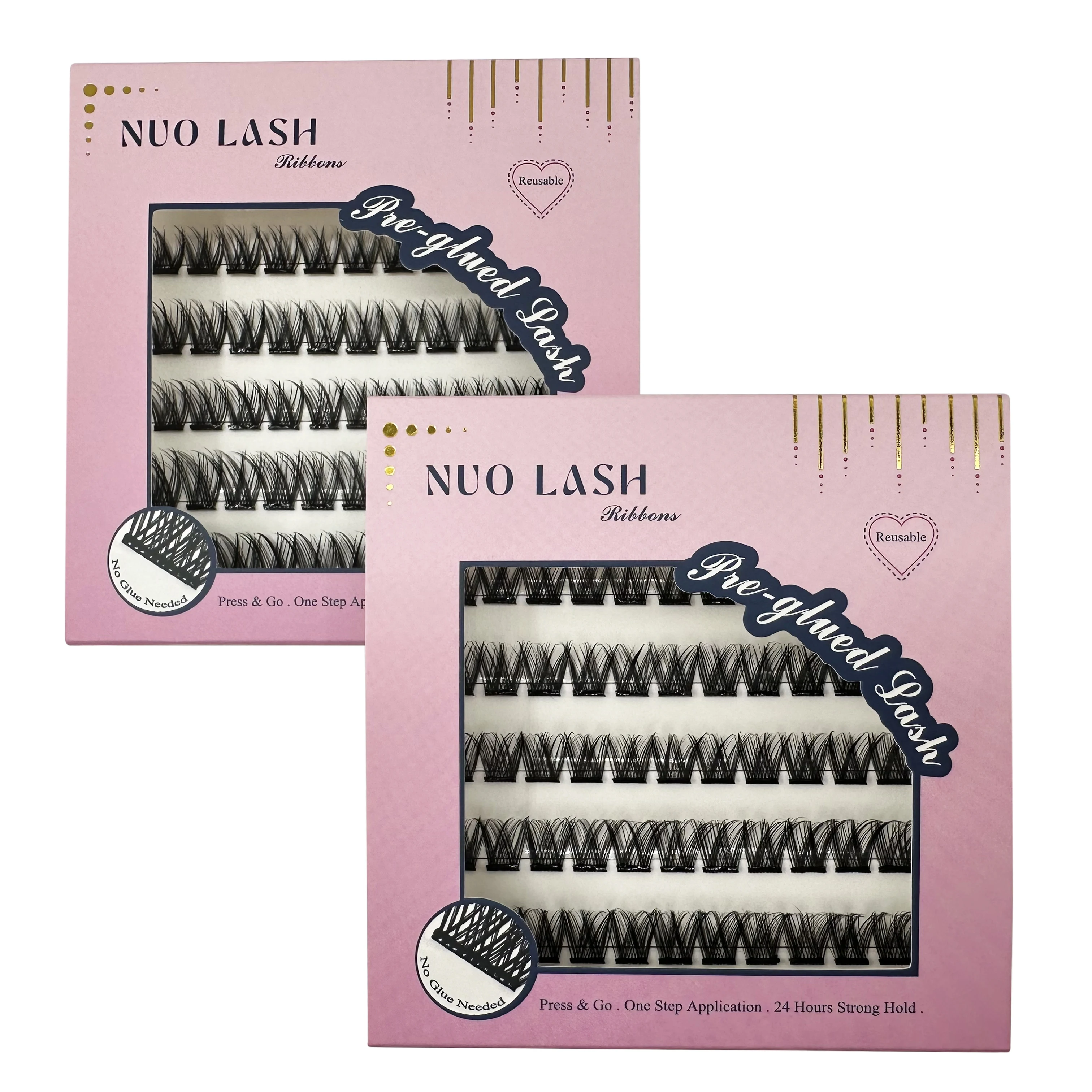 

Nuo Ribbon Self Adhesive Cluster Lashes Press on No Glue Needed Pre-bond Reusable Glueless Pre-Glued Lash Extension Private Logo