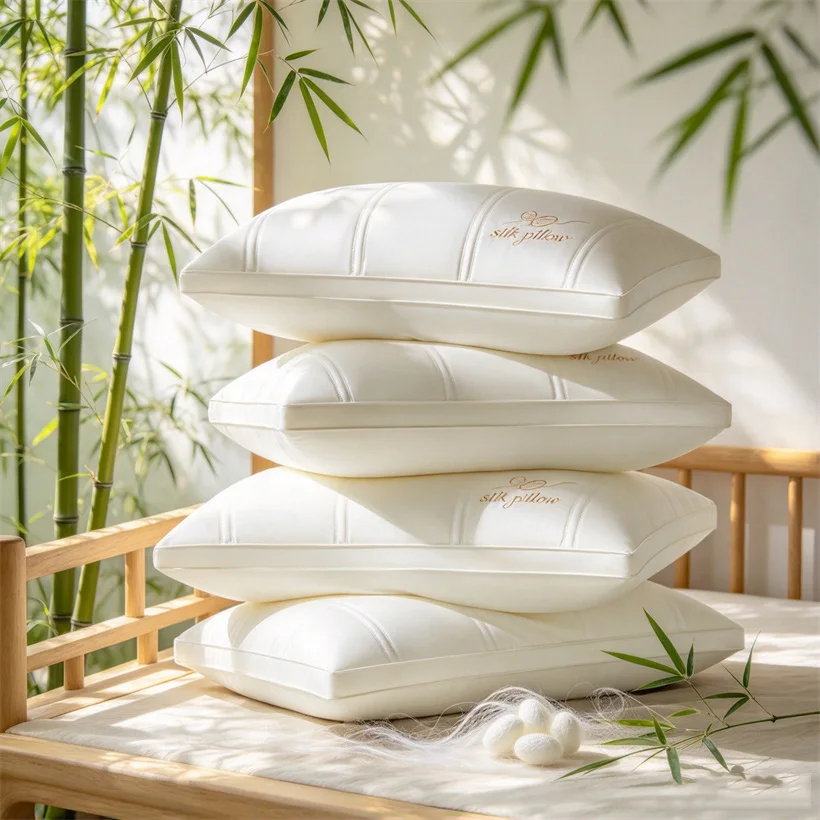 Mulberry Silk Pillow 10A Antibacterial Hypoallergenic Sleeping Pillow Comfortable Cotton Shell Bed Pillows Standard Queen Size