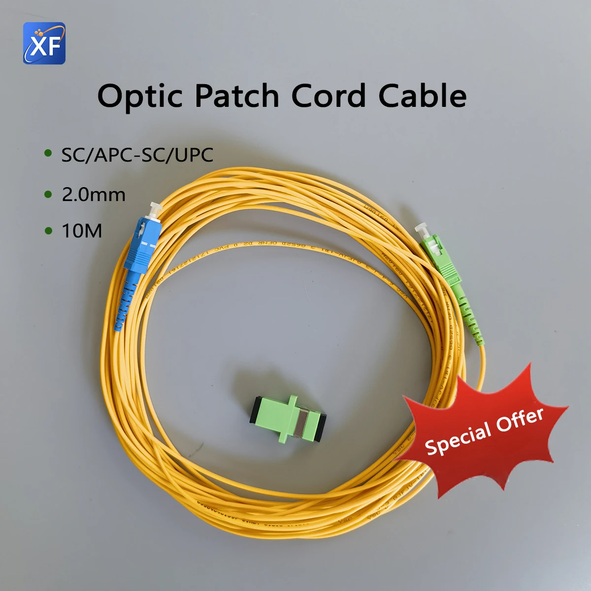 

Fiber Optic Patch Cable SC/APC-SC/UPC 10M 2.0mm Single Mode Simplex Core Diameter Fiber Optic Extension Cable Free Adapter