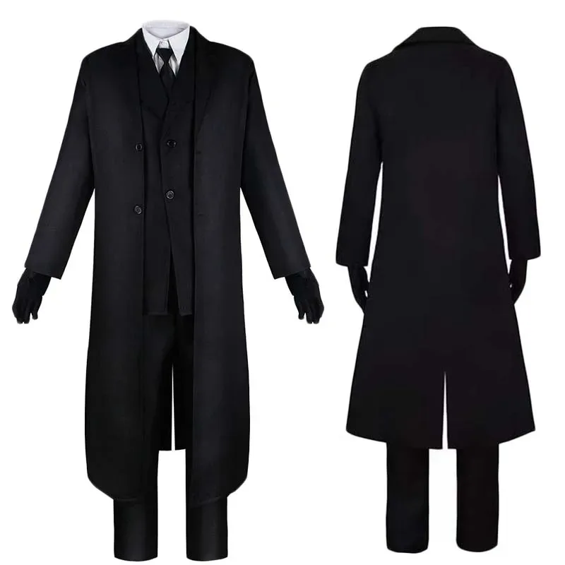 مجموعة كاملة من أزياء دازاي أوسامو التأثيرية زي المباحث أنيمي للرجال معطف خندق أسود لملابس الهالوين اليومية