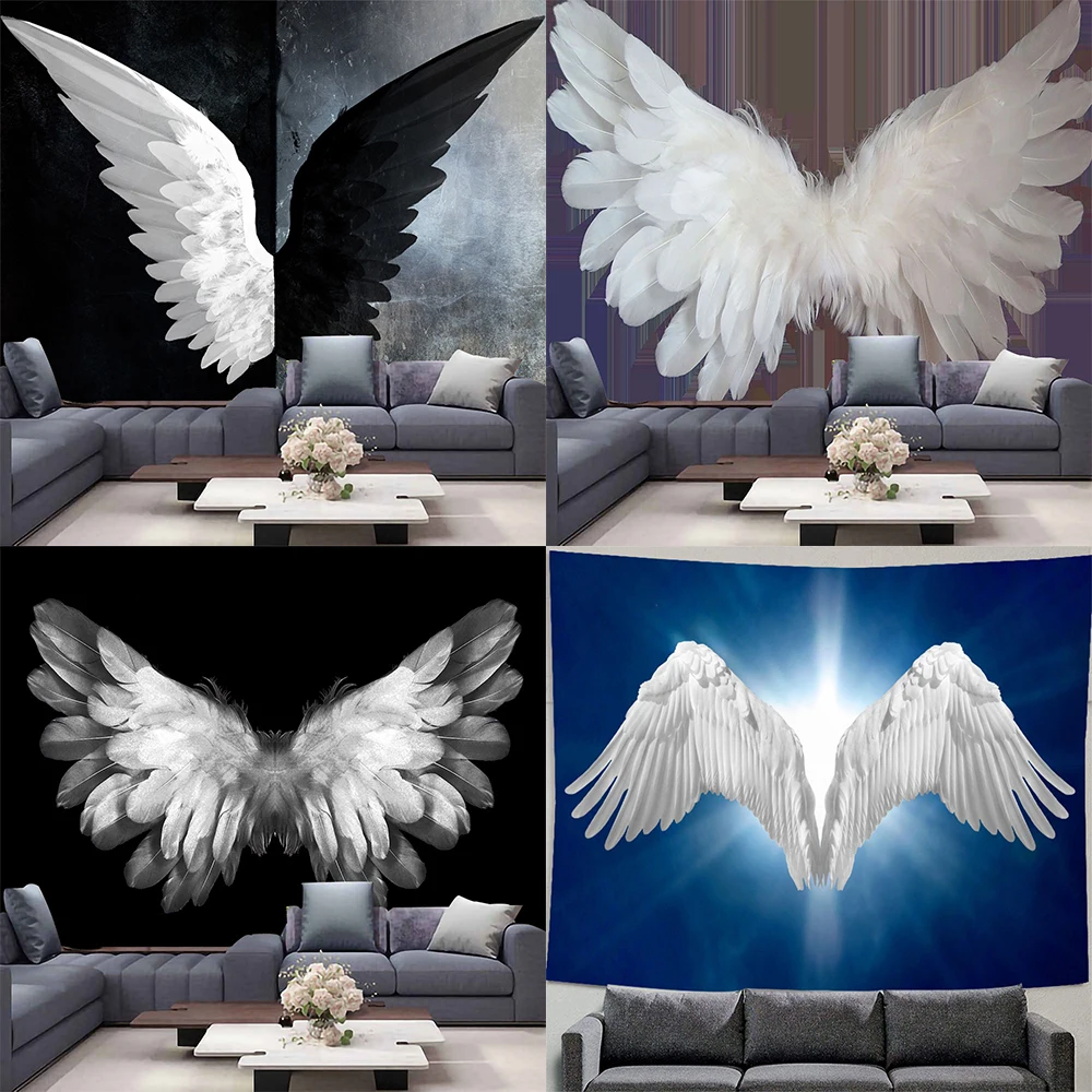 Large Angel Wings Tapestry Hippie Psychedelic Feather Occult Background Art Wall Hanging Carpet Home Decoration Table Cloth