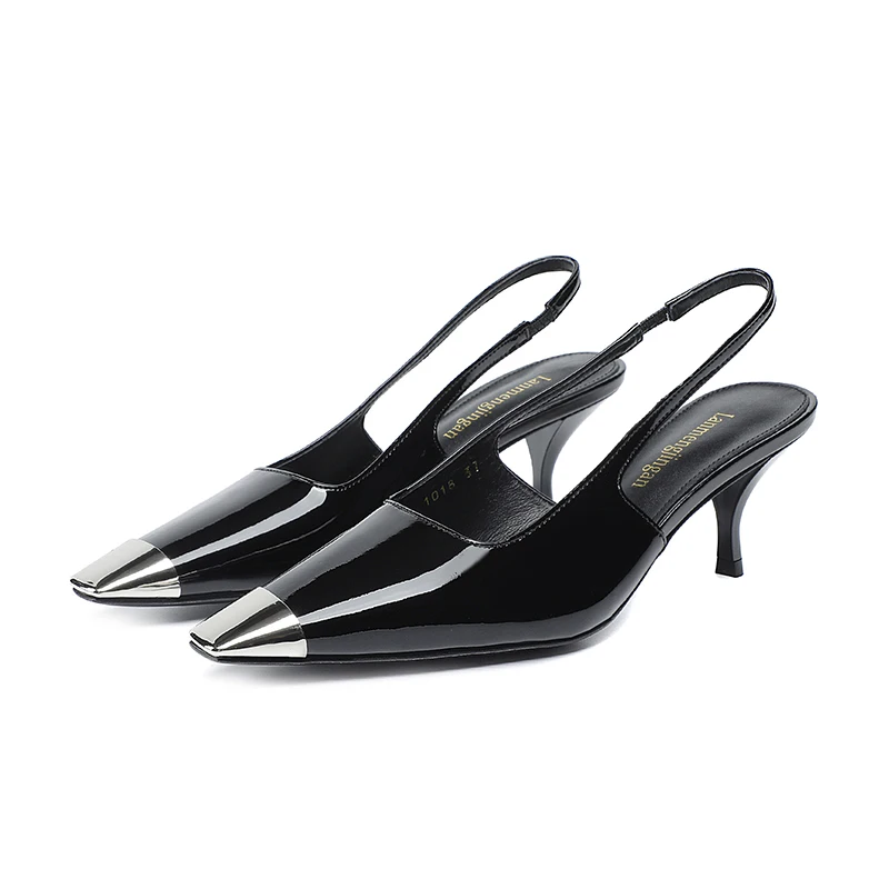 

2024female celebrity style patent leather women's high heels metal pointed sandals summer professional casual women's shoes34-43