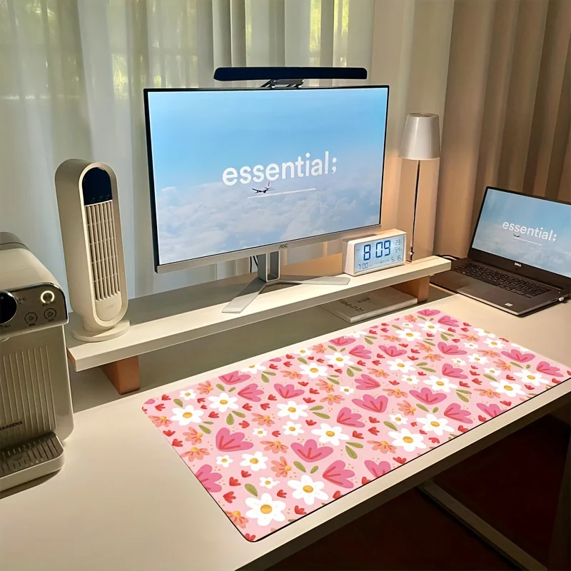 

Cute Pink Floral Mouse Pads Desk Mat Soft Pastel Flowers Home Office School Table Mat Keyboard Pads Large Mouse Pad Computer Mat