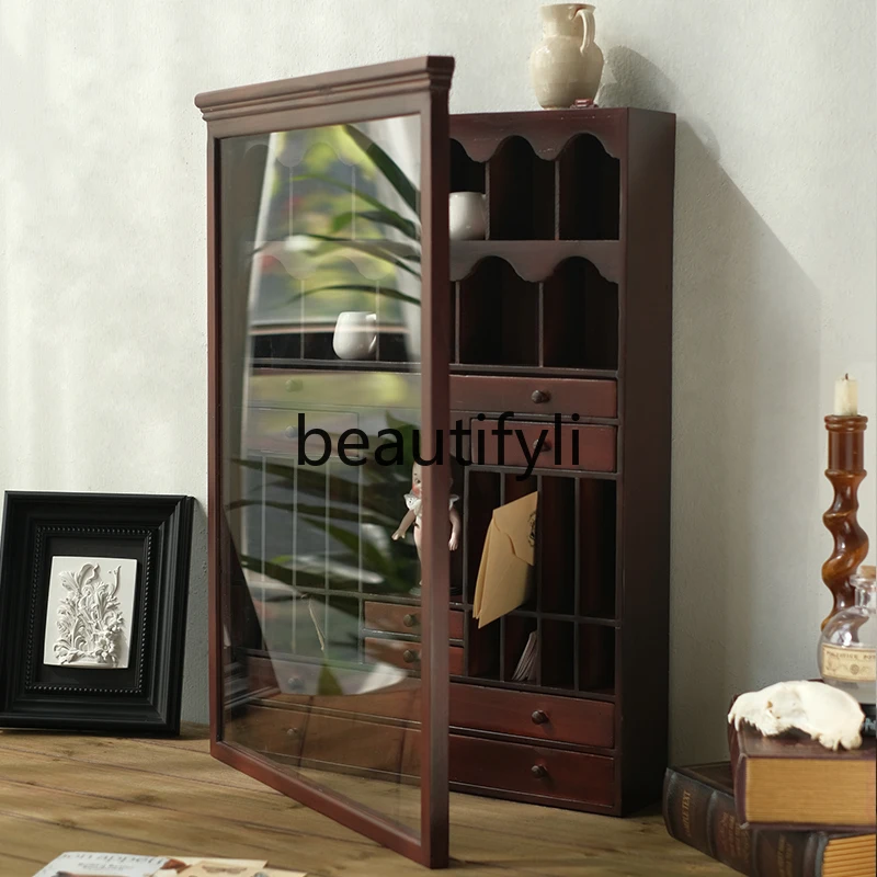 Figure Display Cabinet Desktop Transparent Acrylic Dustproof Medieval Rare Cabinet Solid Wood Blind Box Display Cabinet