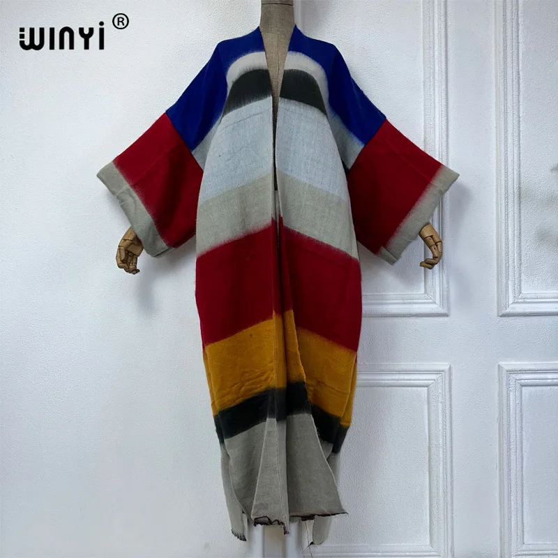 

WINYI new winter cardigan Africa women Colour matching print maxi OverCoat Thick Warm long down coat Middle East winter abaya