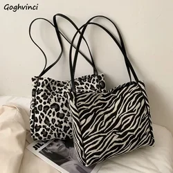 Zebra Canvas Shoulder Bags Women Vintage Harajuku Large Capacity Underarm Totes Hasp Casual All-match Сумка Женская Commuter