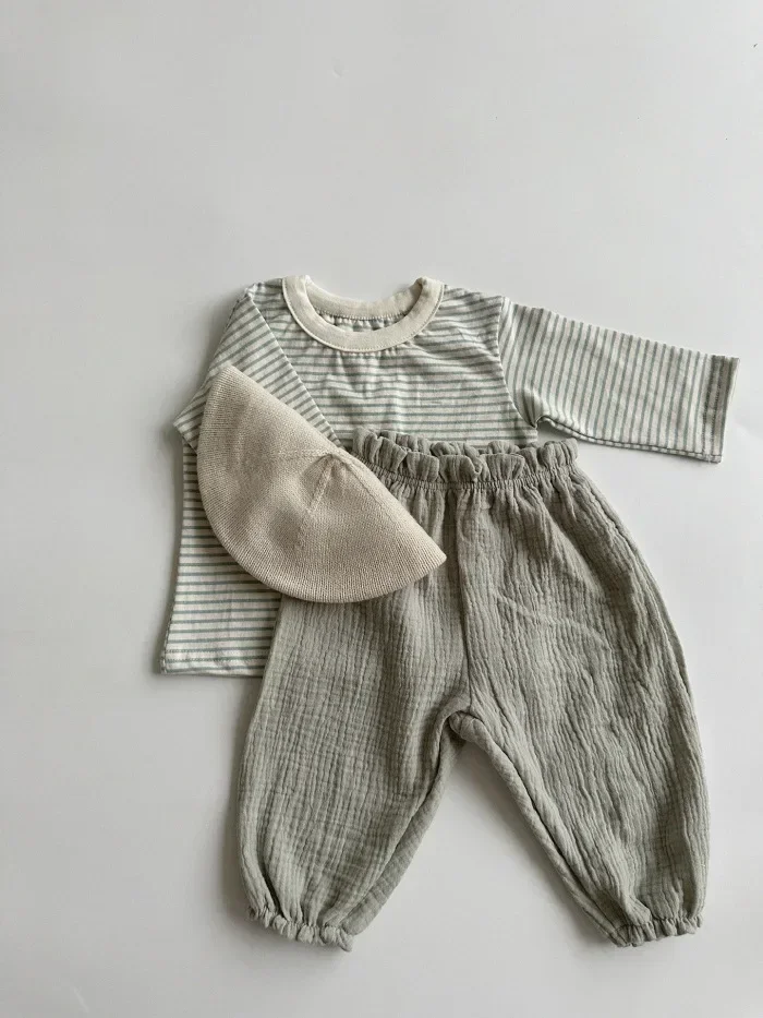 Bio-Baumwoll-Musselin-Hosen für Babys, süße Capri-Hosen mit Muster, weiche, leichte Hosen für Neugeborene und Kleinkinder, für alle Jahreszeiten. – Detail 6