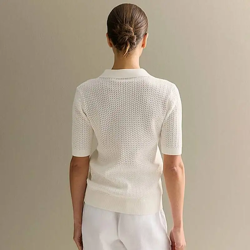 Tornova Short Sleeve Knitted Woman Summer Casual Loose Lapel Solid Ins Hot Tops Pullover Female Sweater T Shirt Outwear