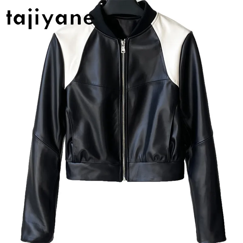 TAJIYANE Real Leather Jacket Woman Short Jackets for Woman Knitted Patchwork Stand Collar Sheepskin Leather Coat Куртка Кожаная