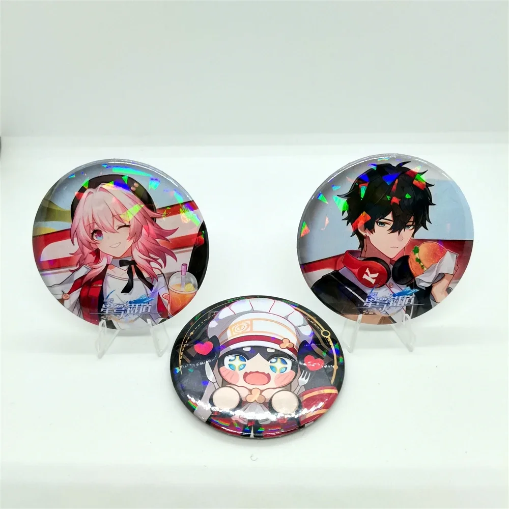 Honkai Star Rail KFC Dan Heng March 7th Pendant 58mm Laser Brooch Pins Badge Cosplay Backpack Accessories