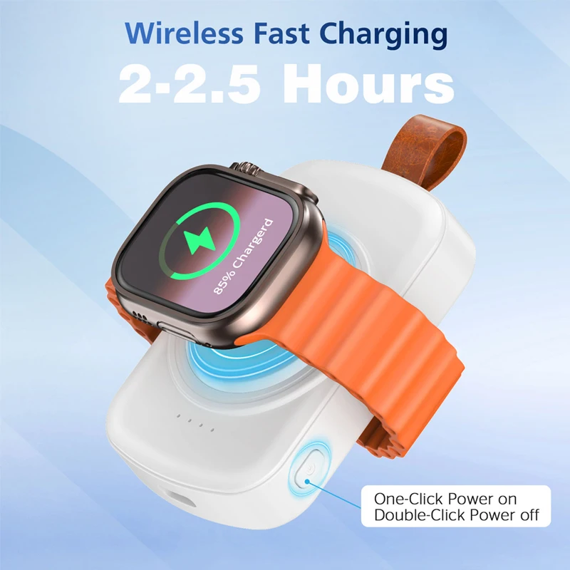 1800mAh wireless portabe charger Galaxy watch For Apple Watch Series 9/8/716/5/4/3/2/SE/UItra/Utra 2 Wireless charging keychain