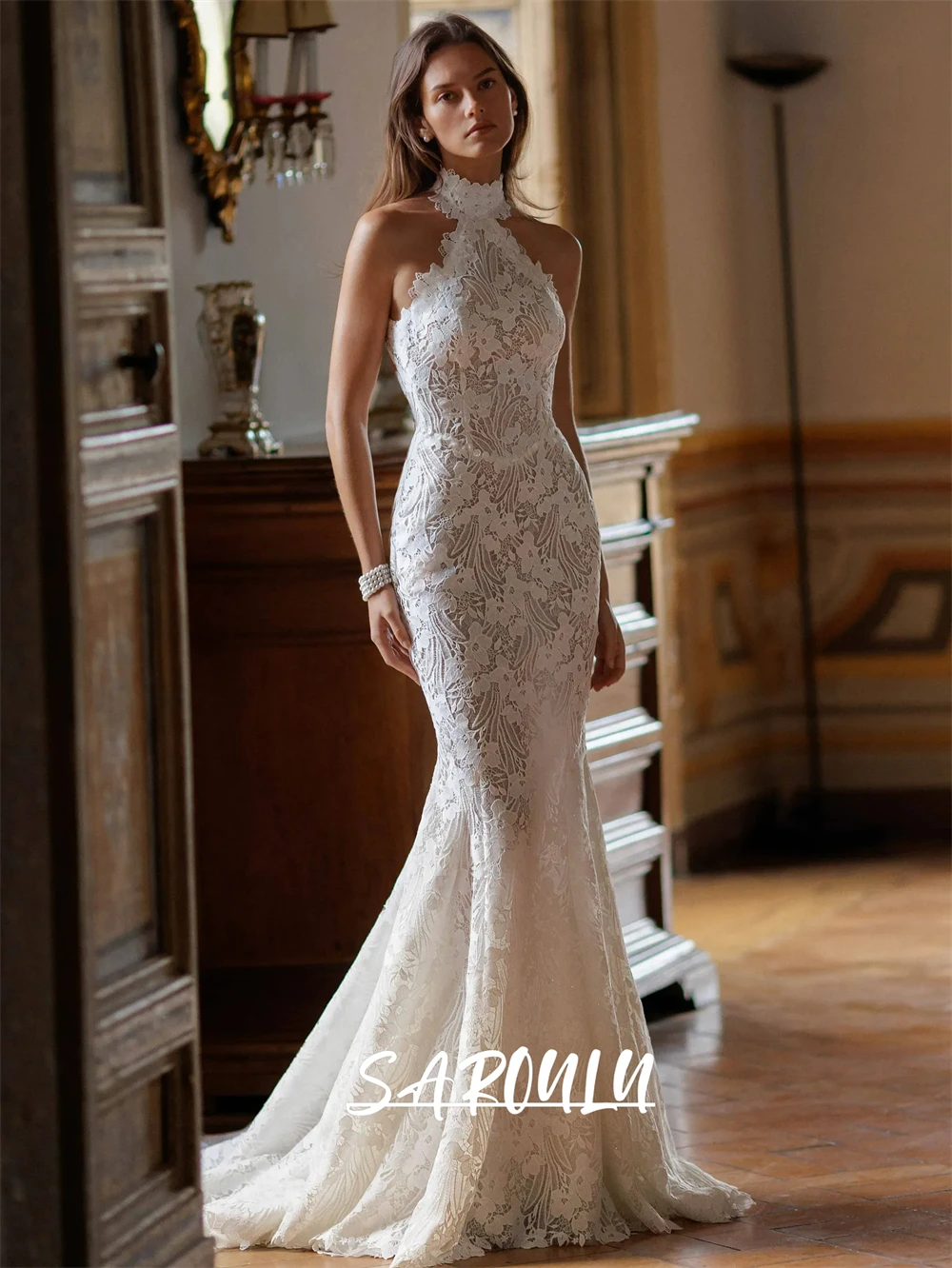 Romantic Lace Wedding Dress for Women 2026 Halter Neck Sleevess Long Bride Dresses Custoimized Plus Size Mermaid Bridal Gown